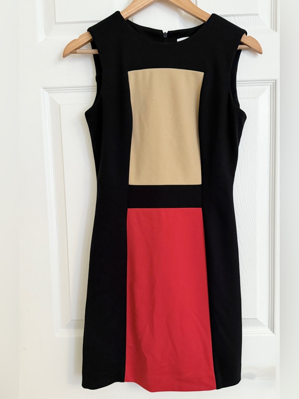 Size 2 Women’s Calvin Klein Black Dress with Beige & Red Colorblocks